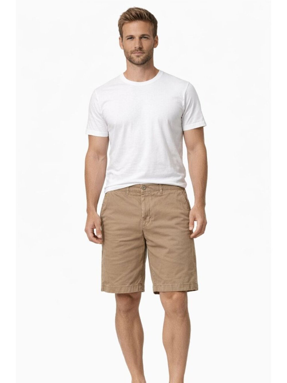 APT.9 Short Mens Size 40 Beige Chino Shorts Cotton Casual Pockets Flat Front Zip